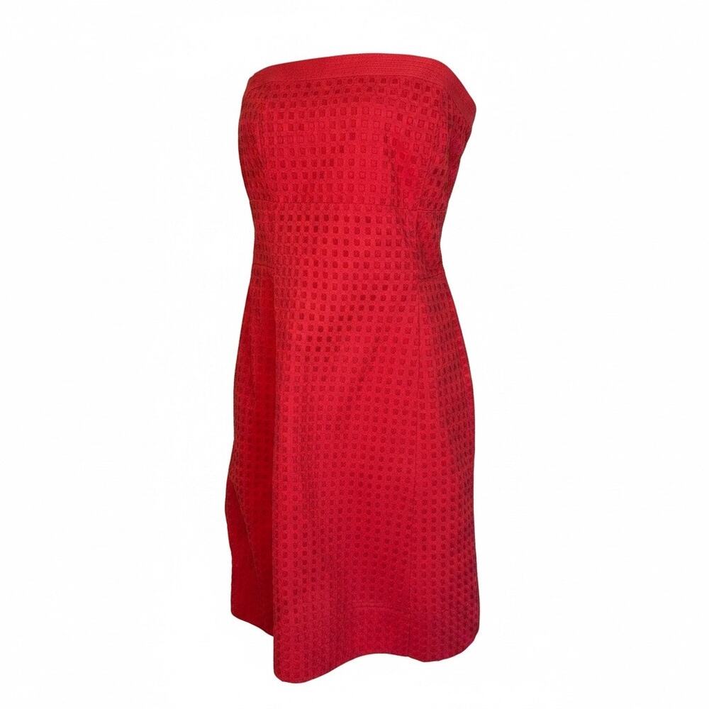 White House Black Market Red Strapless Eyelet Dress Size 12 Summer Wedding Vacay